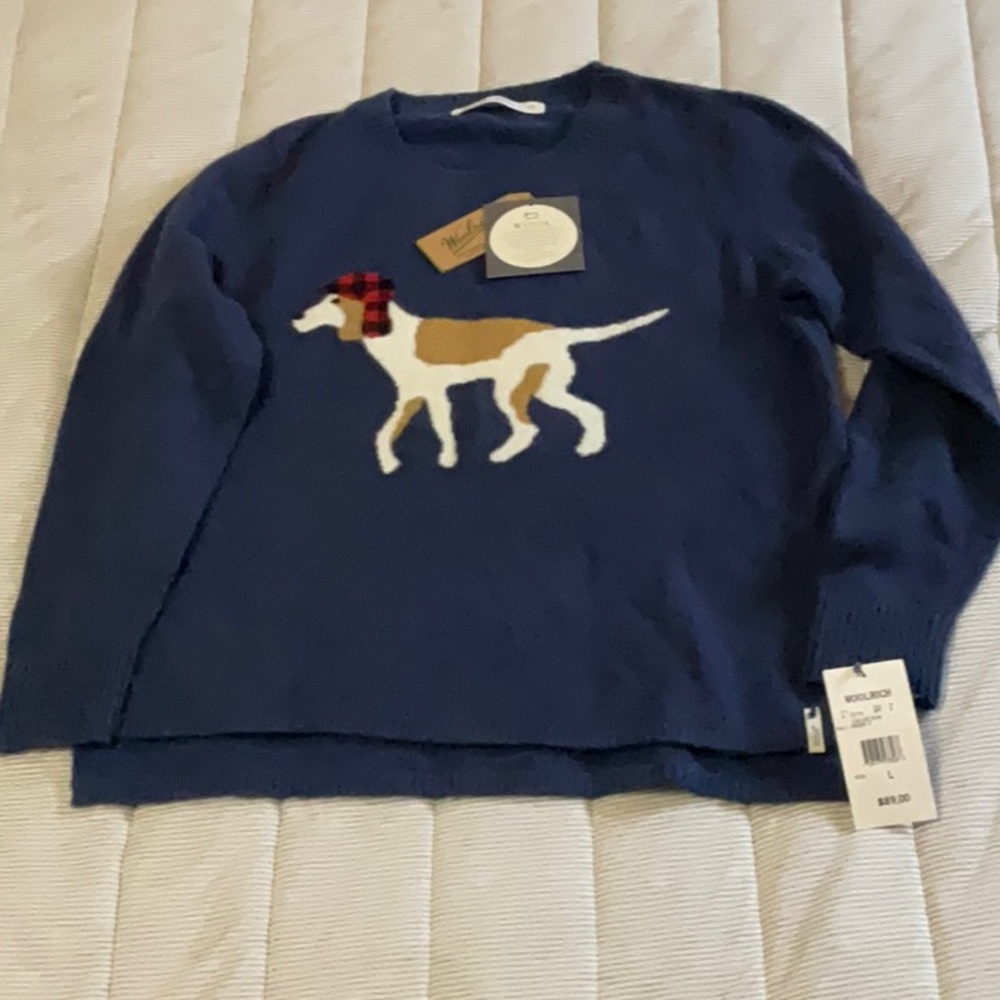 Blue Woolrich brand wool Sweater with Dog Design NWT